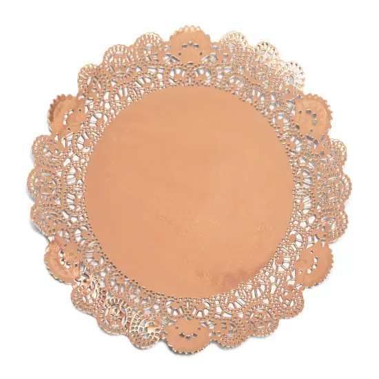 100 Pack Round Lace Paper Doilies, 12 Inch Rose Gold Placemats for Desserts, Cakes, Pastries, Table Decorations {4}