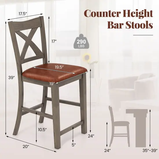 Costway 2/4 PCS 24" Counter Height Stools Bar Stools with Faux Leather Upholstered Seat {3}
