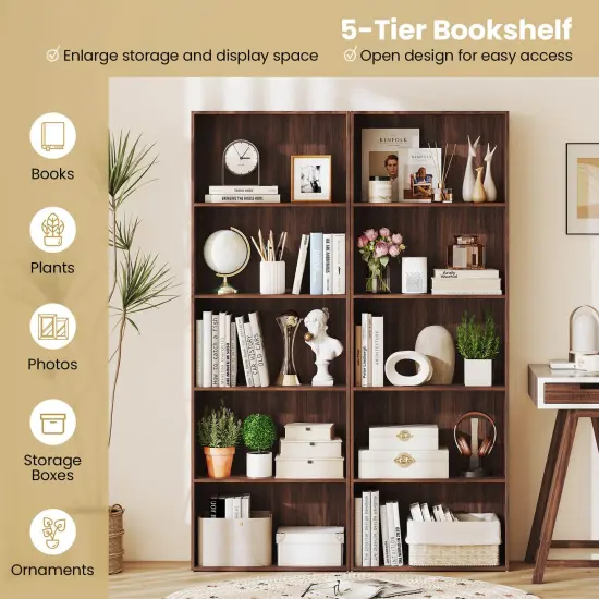 Costway 5-Shelf Storage Bookcase Modern Multi-Functional Display Cabinet Furniture Black/White/Walnut {4}