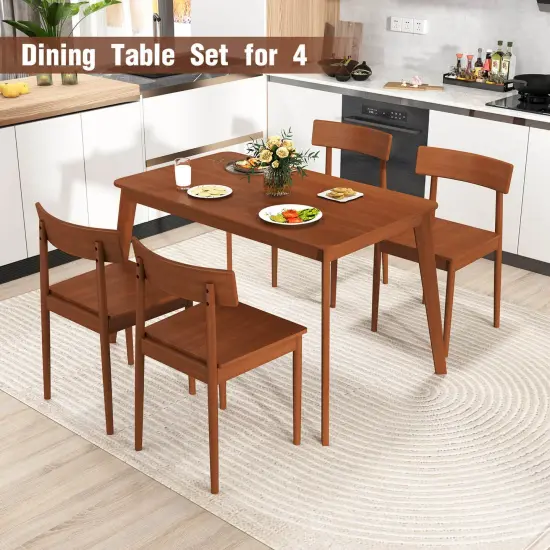 Costway 5 PCS Dining Table Set Rectangular Kitchen Table & 4 Chairs with Rubber Wood Frame {2}