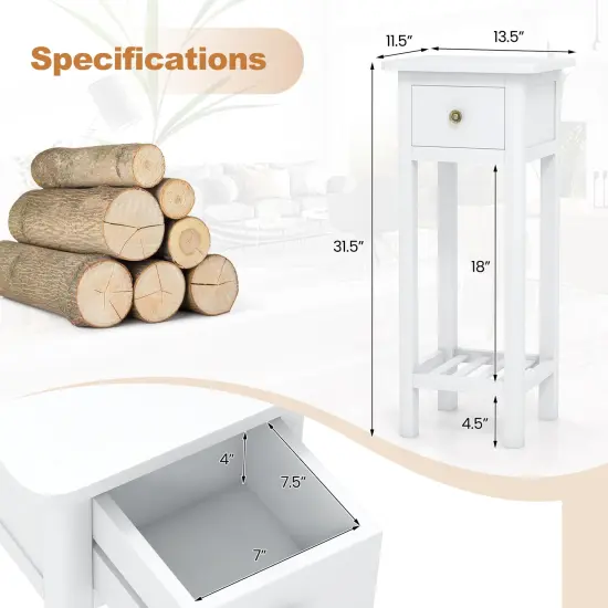 Costway 2 Tier End Bedside Sofa Side Table with Drawer Shelf Acacia Wood Nightstand {3}