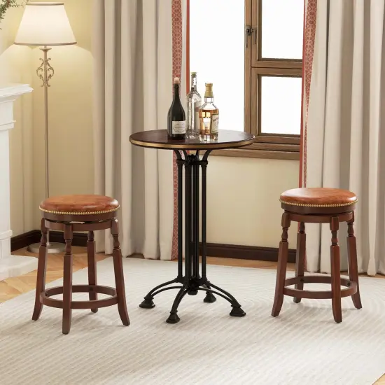 Costway 24" Swivel Bar Stool Set of 2/4 with Upholstered Seat & Rubber Wood Frame Round Walnut {2}