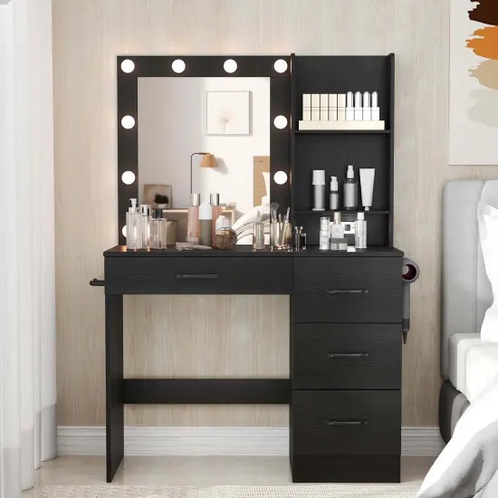 Costway Makeup Vanity Desk with Mirror and Lights Charging Station 3-Color LED Lights White/Black {5}