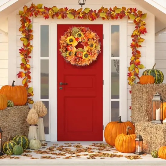 Pumpkin and Sunflowers Harvest Wreaths - Orange {3}