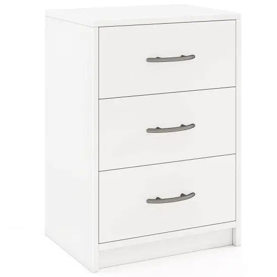 Costway 1/2 PCS 3-Drawer Nightstand Modern Bedside Table with Storage Anti-Toppling Kit for Bedroom White {7}