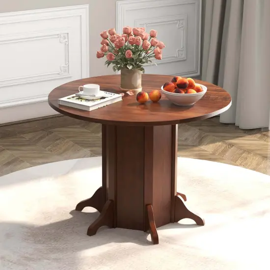 Costway 42" Wooden Kitchen Table Round Dining Table with Pedestal Base for 4-6 People {2}