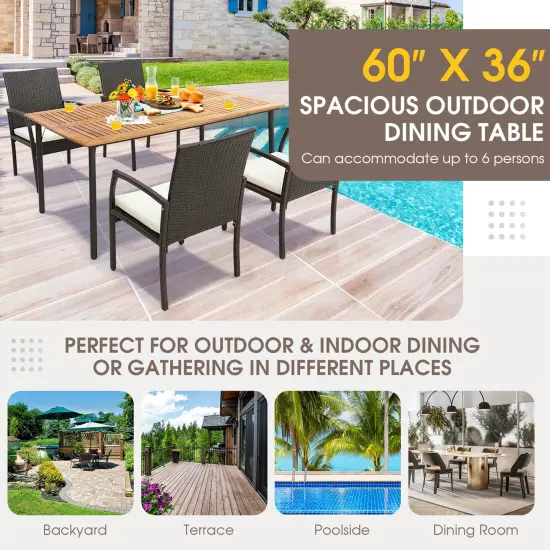 Costway Patio Rectangular Acacia Wood Dining Table with 1.9''Umbrella Hole Indoor&Outdoor {6}