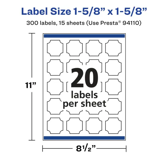 Avery Matte White Removable Square Scalloped Labels with Sure Feed Technology, Print-to-the-Edge, 1-5/8" x 1-5/8" {5}