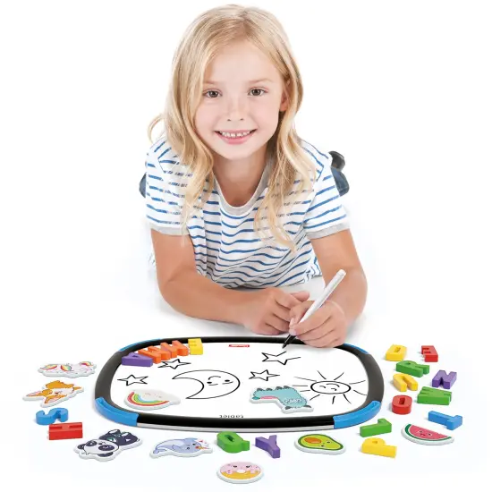 Quercetti: Magnetic Tablet - Double-Sided Magnet-White Board, Letters-Animals-Food Themed Magnets, Spelling Learning Tool, Educational Toy, Kids 4+ {6}