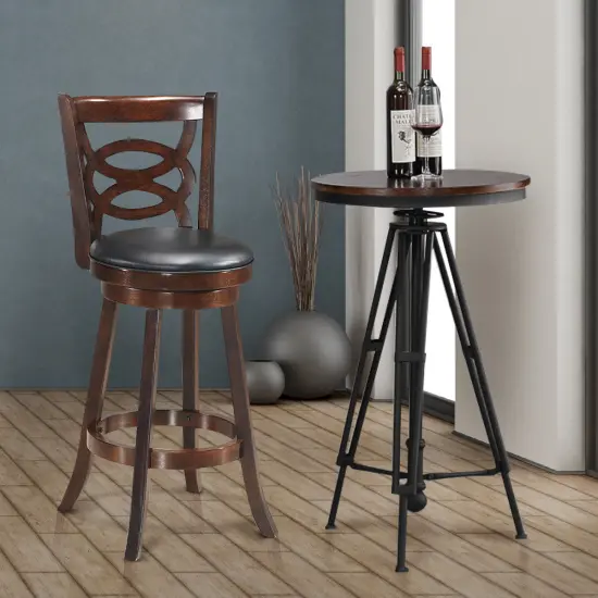 Costway Swivel Stool 29'' Bar Height Upholstered Seat Rubber Wood Dining Chair Home Kitchen Espresso {4}
