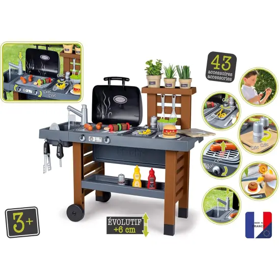 Smoby: Garden Kitchen - Toy Grill w/ 43 Food & Cooking Accessories, Outdoor Playset, Retractable Magic Flames, Sink w/ Water Pump Function, Kids 3+ {4}