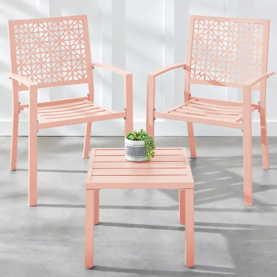 Best Choice Products 3-Piece Stackable Patio Bistro Set, Outdoor Chat Furniture w/ 2 Chairs, Table Peach {1}