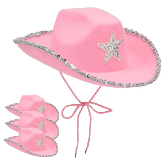 4-Pack Pink Cowboy Hats for Girls and Women - Felt Cowgirl Hats with Western Star for Costume, Dress Up Party, Birthday (One Size Fits All) {1}