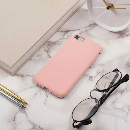 Liquid Silicone Case For iPhone SE 2020, Soft Touch Full Body Protection with Microfiber Lining Ultra Slim Gel Cover Sand Powder Pink, by Insten {5}