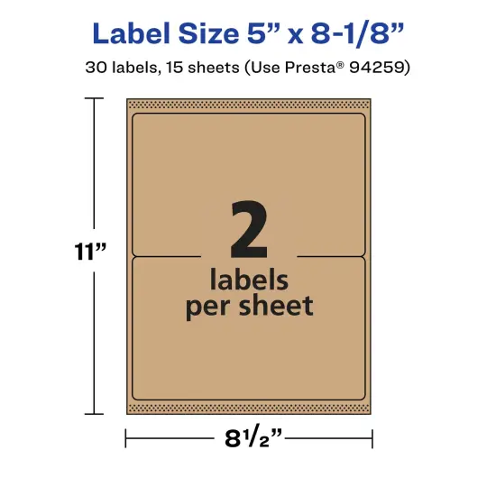 Avery Kraft Brown Rectangle Labels with Sure Feed, 5" x 8-1/8" {5}