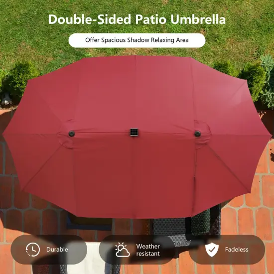 Costway Outdoor 15' Double-Sided Patio Umbrella 48 Solar LED Lights Crank & Base {4}