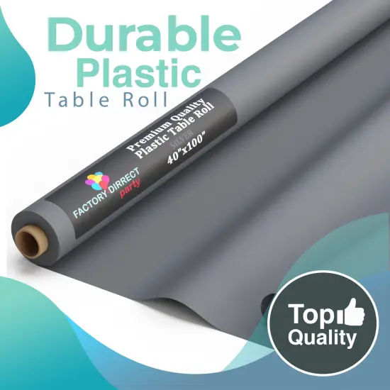 Exquisite Plastic Table Cover Roll &ndash; 40" x 100' Disposable Tablecloth Roll &ndash; Premium Thick 0.5 MIL Plastic Banquet Roll &ndash; Party Table Cover Roll for Events & Catering Silver {3}