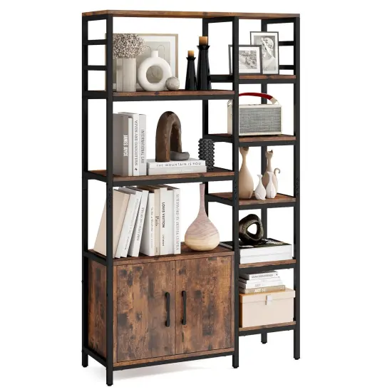 Costway 55.5" Tall Bookcase with 2-Door Cabinet Metal Frame Freestanding Display Rack {1}