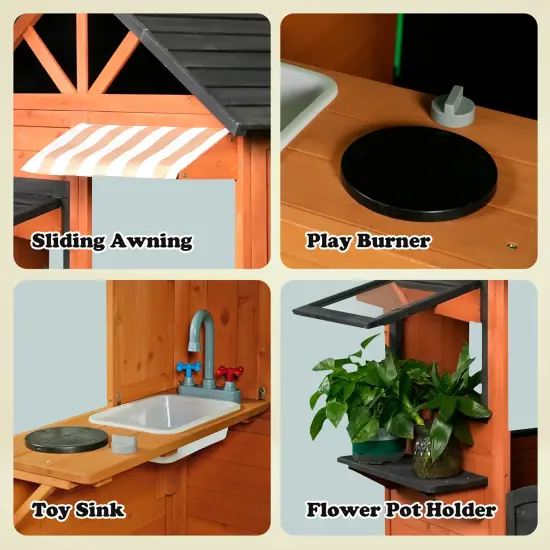 Easy Playhouse: Big Outdoor Wooden Playhouse - Working Door & Windows, Side Serving Station & Bench, Sink & Stove, Backyard Creative Toy Home, Kids 3+ {5}