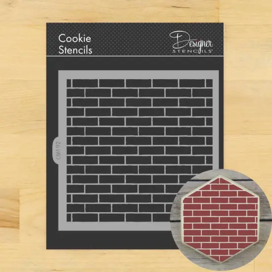 Brick Wall Cookie & Craft Stencil | CM192 by Designer Stencils | Cookie Decorating Tools | Baking Stencils for Royal Icing, Airbrush, Dusting Powder | Craft Stencils for Canvas, Paper, Wood | Reusable Food Grade Stencil {1}