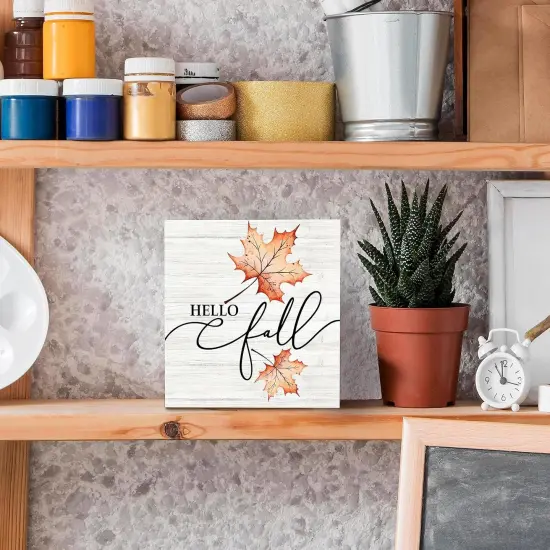 Fall Hello Maple Leaf Thanksgiving Wood Box Sign Desk Decor {3}