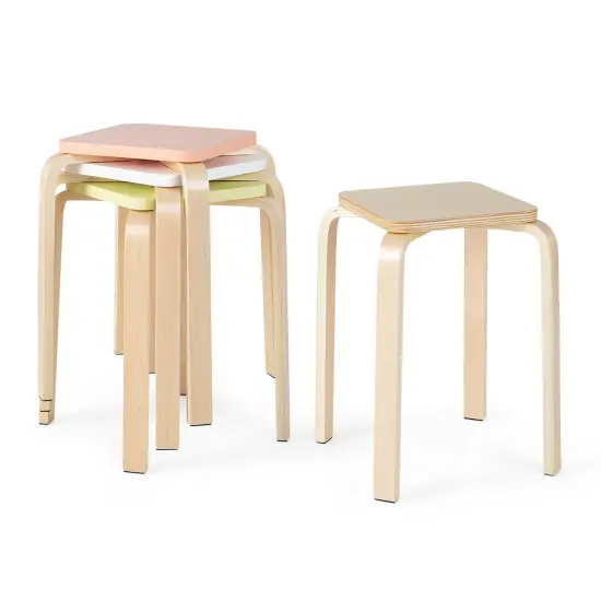 Costway Set of 4 Colorful Square Stools Stackable Wood Stools with Anti-slip Felt Mats {1}