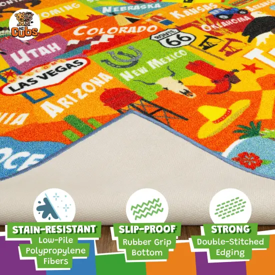 KC Cubs: Educational Rug: USA Map - 3x5' Playmat - Interactive Geography Play, United States Activity Area Carpet, Bedroom-Classroom, Baby-Toddler-Kid {5}