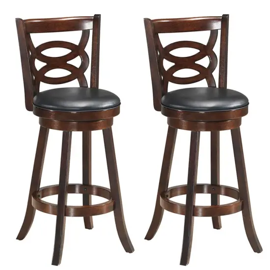 Costway Set of 2 Bar Stools 29'' Height Wooden Swivel Backed Dining Chair Home Kitchen {1}