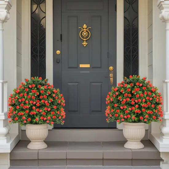 Costway 2 Pack Artificial Rose Topiary Ball Tree Faux Shrub Bushes with Flowers {4}