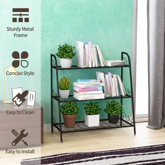 Costway 3-tier Metal Plant Stand Shelf Flower Pot Holder Display Rack Shoe Organizer {5}