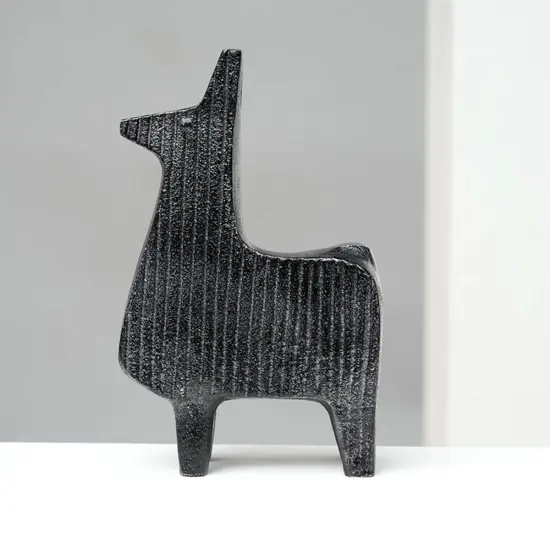 Black Ribbed Llama Sculptures &ndash; Contemporary Aluminum Animal Figurines {2}