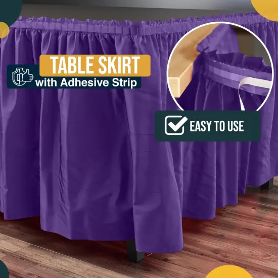 Ruffle Disposable Table Skirt 14 Ft Long Pleated Table Skirts with Adhesive Strip &ndash; Fits 6ft+ Rectangle or Round Tables &ndash; Ideal for Birthday Parties, Gender Reveal, Baby Showers & Event Decorations 6 pack by Exquisite Purple {3}