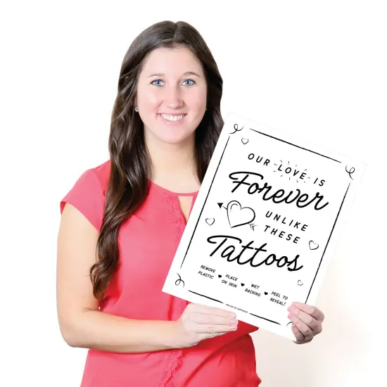 Big Dot of Happiness Our Love is Forever Unlike These Tattoos Sign - Printed on Sturdy Plastic Material - 10.5 x 13.75 in - Sign with Stand - 1 Piece {7}