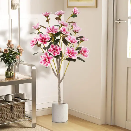 Costway 1/2 PCS 51" Artificial Magnolia Tree with Elegant PEVA Leaves Multi-branch Trunks {2}