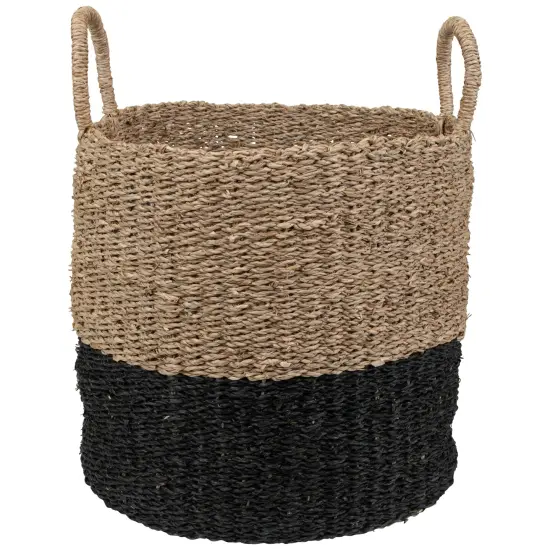 Northlight Round Wicker Table and Floor Baskets - Beige and Black - Set of 3 {4}
