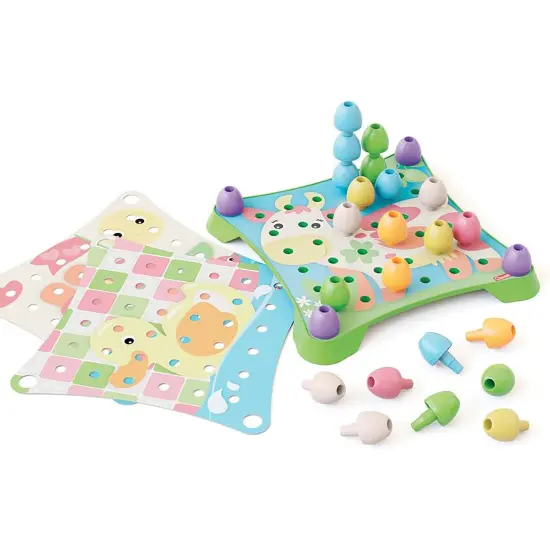 Quercetti: PlayEco+ Jumbo Peggy Evo - Pegs Stacking & Color Matching Toy, Illustrated Cards & Linking Boards, Animal & Vehicle Scenes, Toddler-Kid 2+ {3}