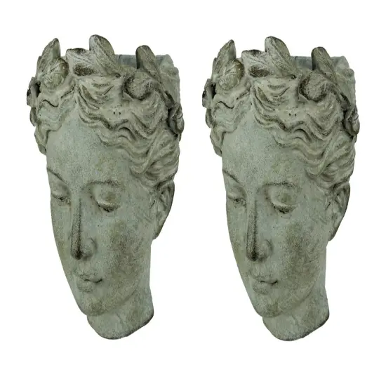 Distressed Cement Classic Greek Lady Head Indoor/Outdoor Hanging Planters Set {1}