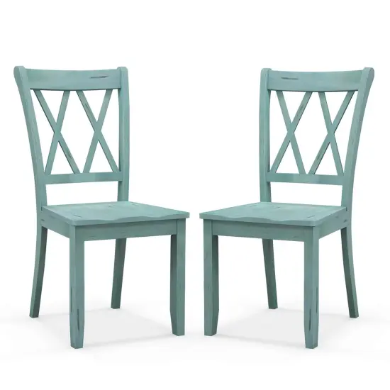 Costway Set of 2 Wood Dining Chair Cross Back Dining Room Side Chair Mint Green Home Kitchen {1}