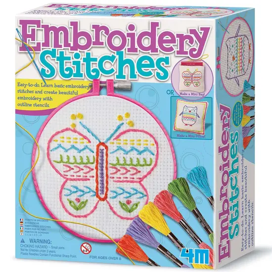 4M: Easy-To-Do: Embroidery Stitches - DIY Craft Set, Learn 10 Basic Skills, Floss-Stencils-Hoops-Canvases-Accessories, All-In-1, Beginners & Kids 8+ {1}