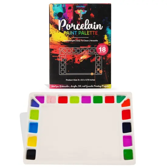 Pintar Ceramic Watercolor Paint Palette Tray - 18 -Well Ceramic Palette | Rectangle - 8''x5.5''x0.75'' Paint Pallet | Durable Watercolor Palette Tray for Acrylic, Oil, Gouache & All Water-Based Paints {3}