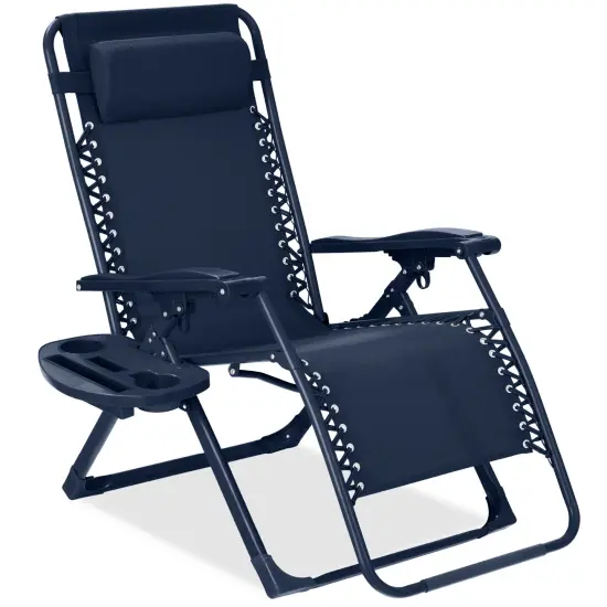 Best Choice Products Monochromatic Zero Gravity Chair, Folding Patio Recliner w/Side Tray, Headrest Navy {1}