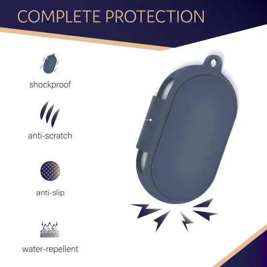 For Galaxy Buds+ / Buds Case, Protective Silicone Cover with Carabiner Keychain Compatible with Samsung Galaxy Buds+ Plus 2020 Buds 2019 Wireless Earbuds, Navy Blue (4 Color Options) by Insten {2}