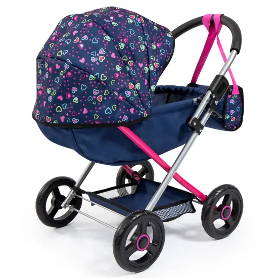 Bayer: Pram Cosy - Blue, Pink, Hearts - Includes Blanket & Shoulder Bag, Kids Pretend Play, Fits Dolls Up to 18", Soft Handle, Big Wheels {5}