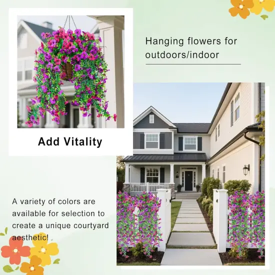 2 Pack Fake Hanging Flowers - (Purple & Rose Red) {2}
