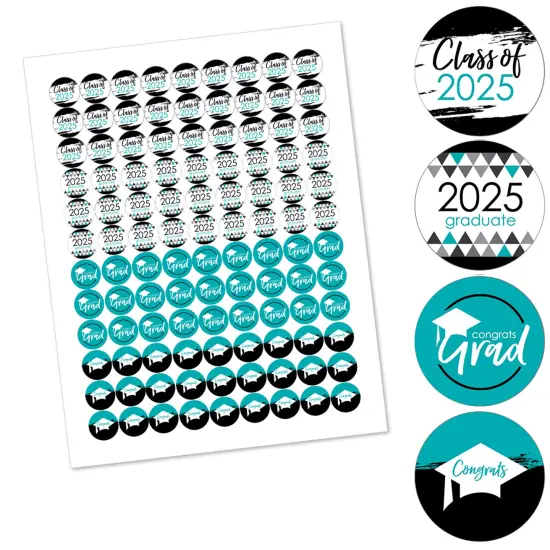 Big Dot of Happiness 2025 Teal Graduation Party Round Candy Sticker Favors - Labels Fits Chocolate Candy (1 Sheet of 108) {3}