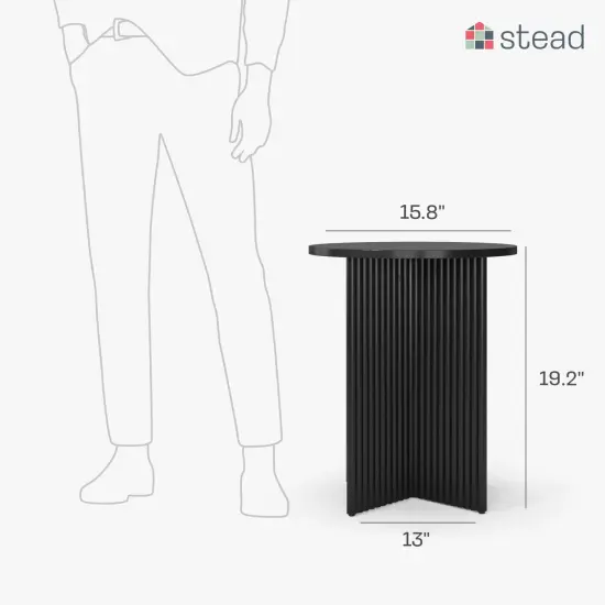 Round Fluted Accent Table - Pedestal Drink Desk - Modern Home, Bedroom, and Living Room Furniture - Small Round End Table with Solid Wood X-Base and Wood Veneer Top (Blackened Oak) {2}