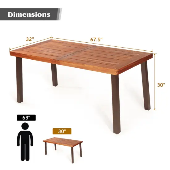 Costway Rectangular Acacia Wood Dining Table Rustic FurnitureIndoor &Outdoor {3}