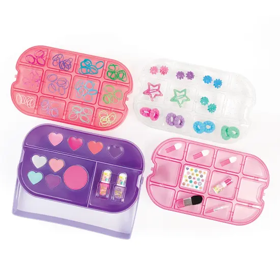 Make It Real: Beauty 2-Go! Cosmetic Set - 136pcs, Glam for Eyes-Hair-Nails, Tray Compartments, Pink & Purple Storage Carry Case, Girls & Kids Ages 8+ {4}