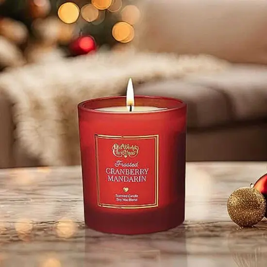 Old World Christmas 3.5 Inch Sparkling Cranberry Mandarin Scented Candle Christmas Flame Candle , Christmas Decor Christmas Fragrance Holiday Red {3}
