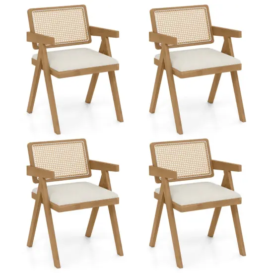 Costway Set of 2/4 Rattan Accent Chairs Fabric Dining Chairs Modern Living Room Chairs White {8}